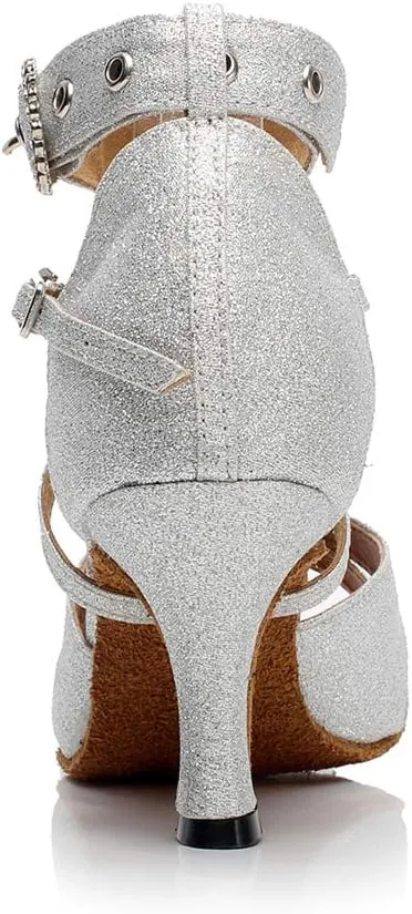 TINRYMX Women Glitter Latin Dance Shoes Sparkle Ballroom Salsa Dance Performance Shoes