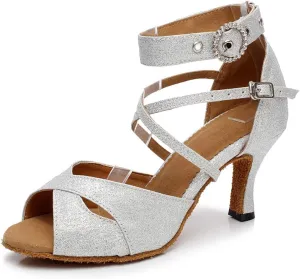 TINRYMX Women Glitter Latin Dance Shoes Sparkle Ballroom Salsa Dance Performance Shoes