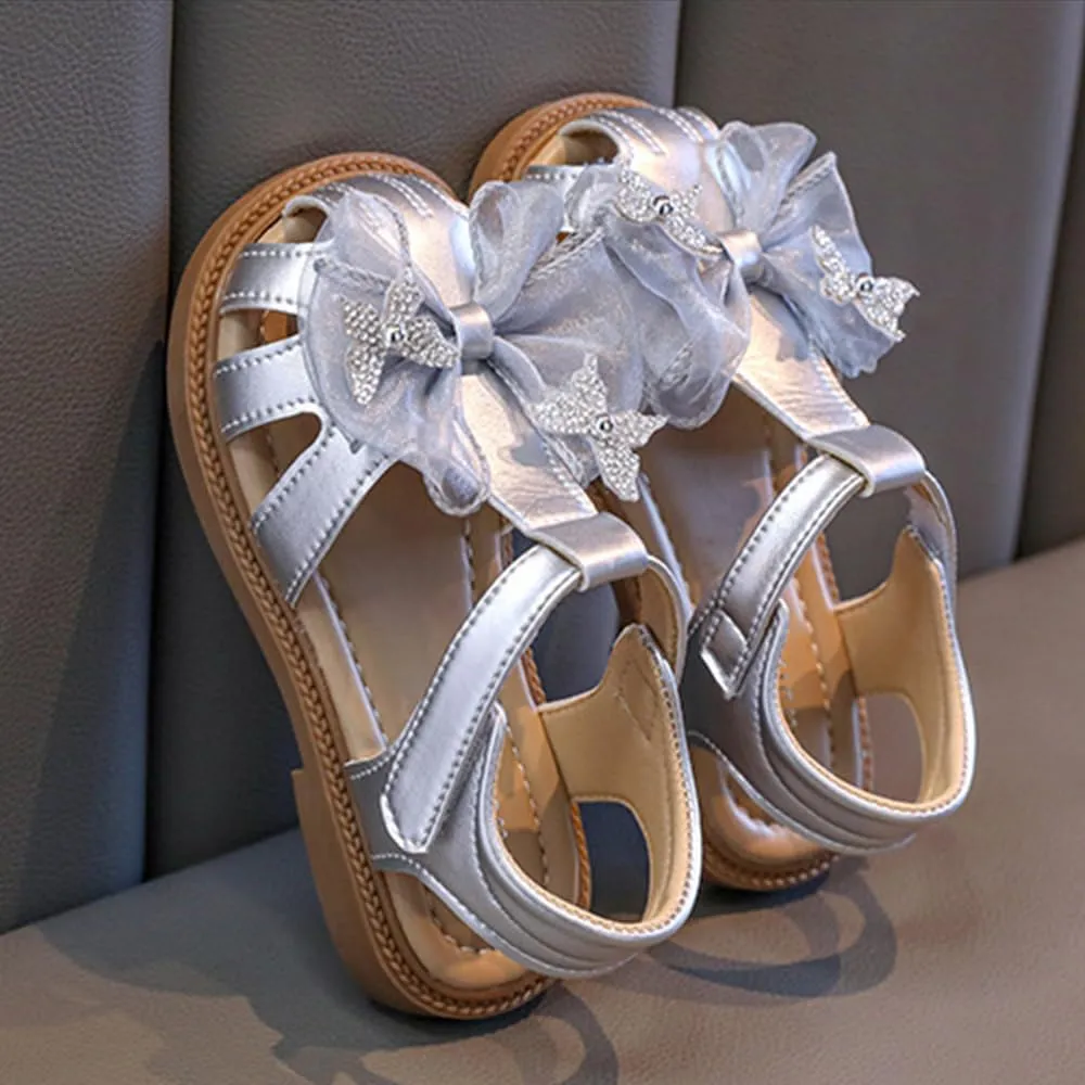 Toddler Girls Butterfly Bow Sandals Closed Toe Summer Dress Shoes Soft Flat Sandals
