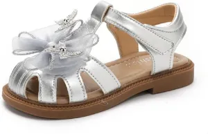 Toddler Girls Butterfly Bow Sandals Closed Toe Summer Dress Shoes Soft Flat Sandals