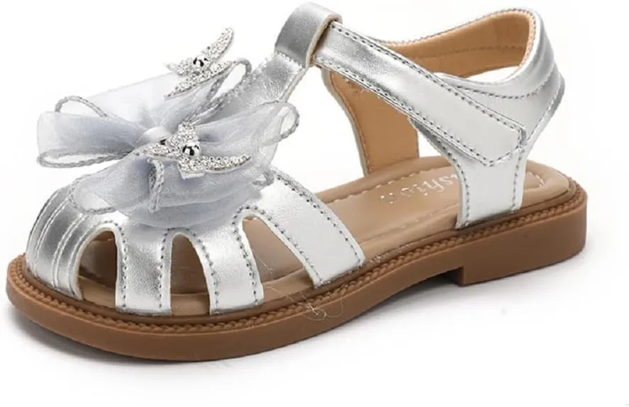 Toddler Girls Butterfly Bow Sandals Closed Toe Summer Dress Shoes Soft Flat Sandals