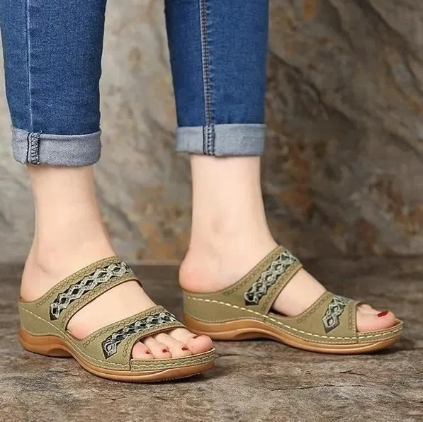 Uniqcomfy™ Premium Arch-support Orthopedic Faux Leather Embroidery Women Sandals
