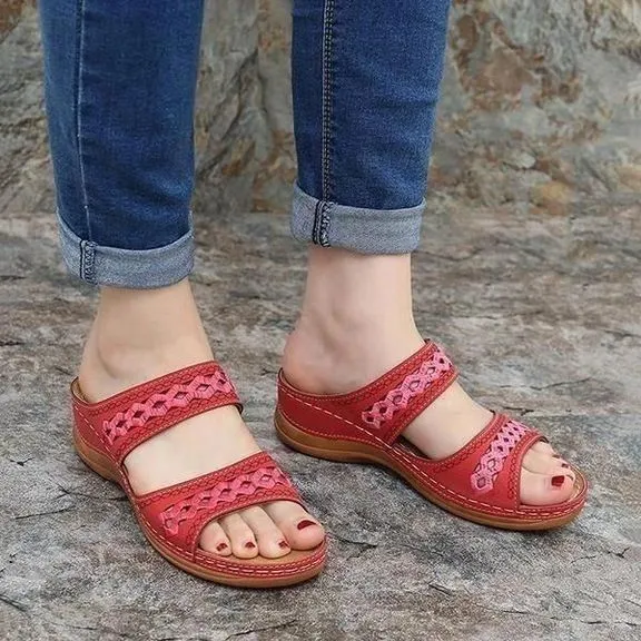 Uniqcomfy™ Premium Arch-support Orthopedic Faux Leather Embroidery Women Sandals