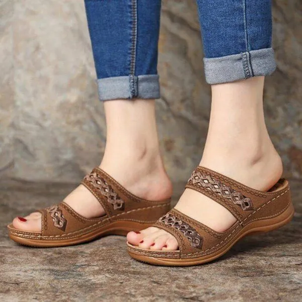 Uniqcomfy™ Premium Arch-support Orthopedic Faux Leather Embroidery Women Sandals
