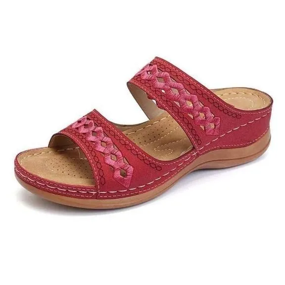 Uniqcomfy™ Premium Arch-support Orthopedic Faux Leather Embroidery Women Sandals
