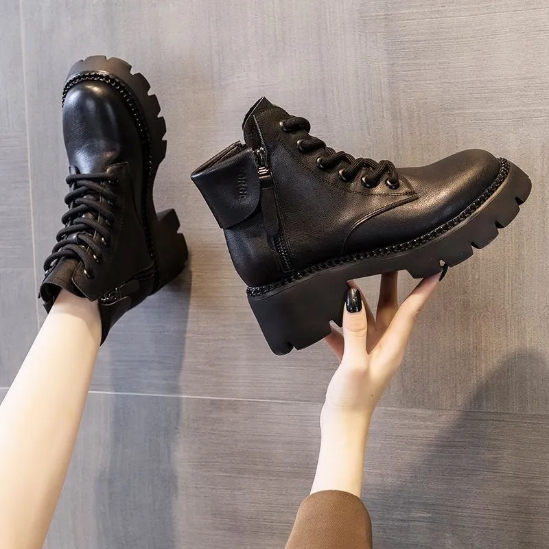 Versatile thick-soled orthopedic leather boots