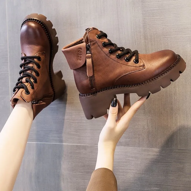 Versatile thick-soled orthopedic leather boots