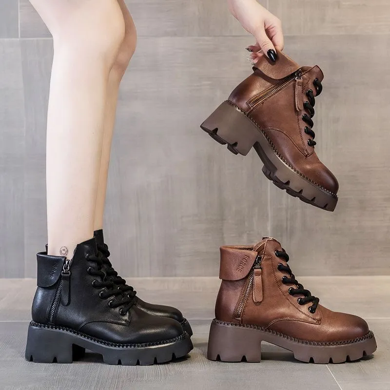 Versatile thick-soled orthopedic leather boots