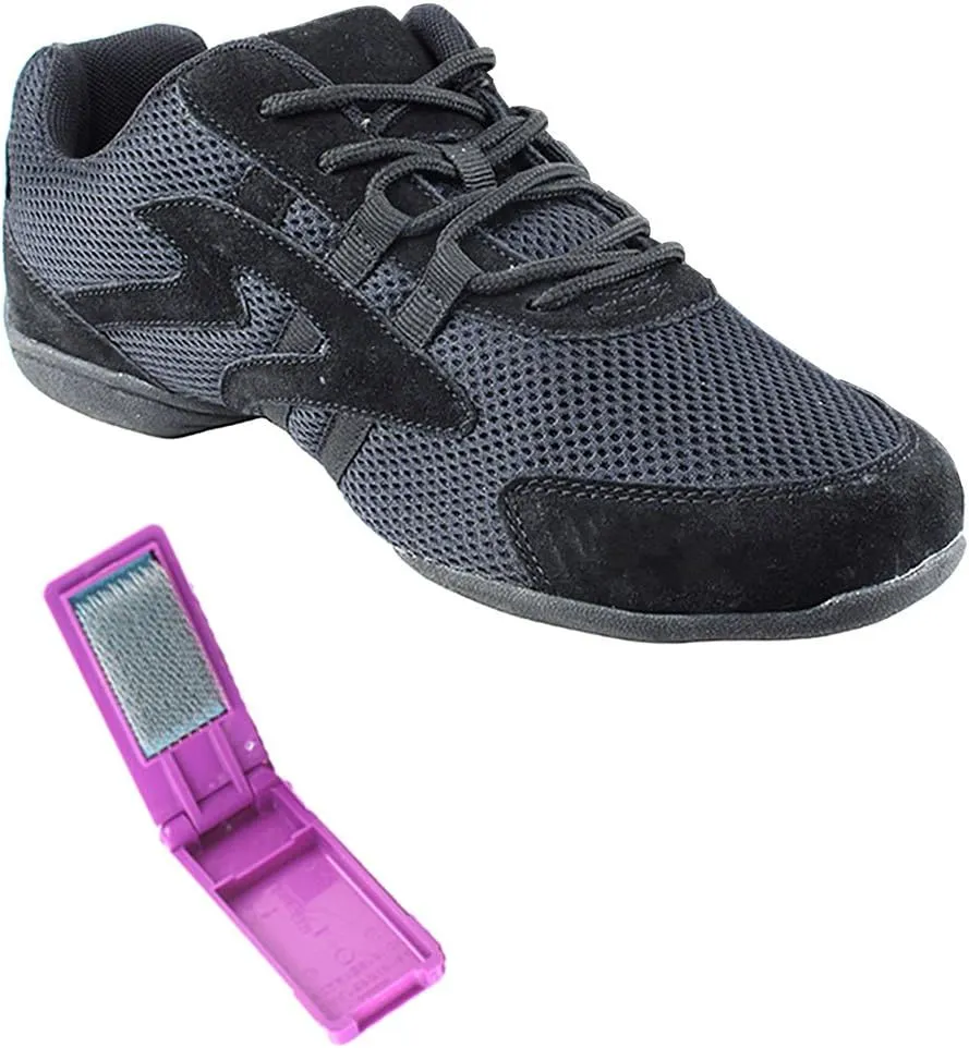 Very Fine Ballroom Latin Salsa Unisex Dance Sneakers - VFSN012 and Foldable Brush Bundle - Black - 14.5