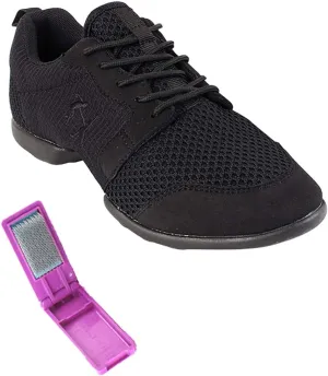 Very Fine Unisex Dance Sneakers - VFSN024 and Foldable Brush Bundle - Black - 10 Women/9 Men