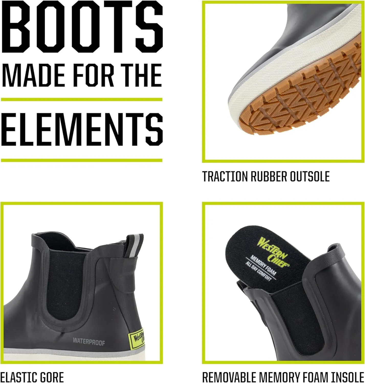 Western Chief Women's Waterproof Element Chelsea Rain Boot with Memory Foam Insole and Slip-Resistant Outsole  Durable and Comfortable for Rainy Days