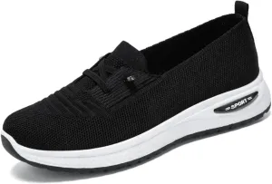 Women Walking Shoes Slip On Orthopedic Sneakers Woven Breathable Soft Slip On Arch Support Shoes Running Jogging Sneaker Lightweight Wide Width Non-Slip Shoe