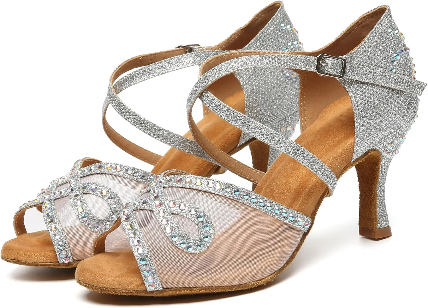 Womens Comfortable Ballroom Dance Shoes Rhinestones Pattern Wedding Sandals