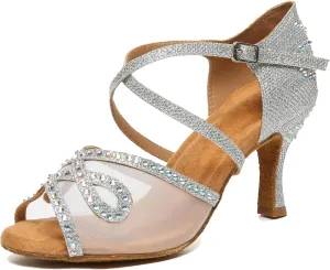 Womens Comfortable Ballroom Dance Shoes Rhinestones Pattern Wedding Sandals