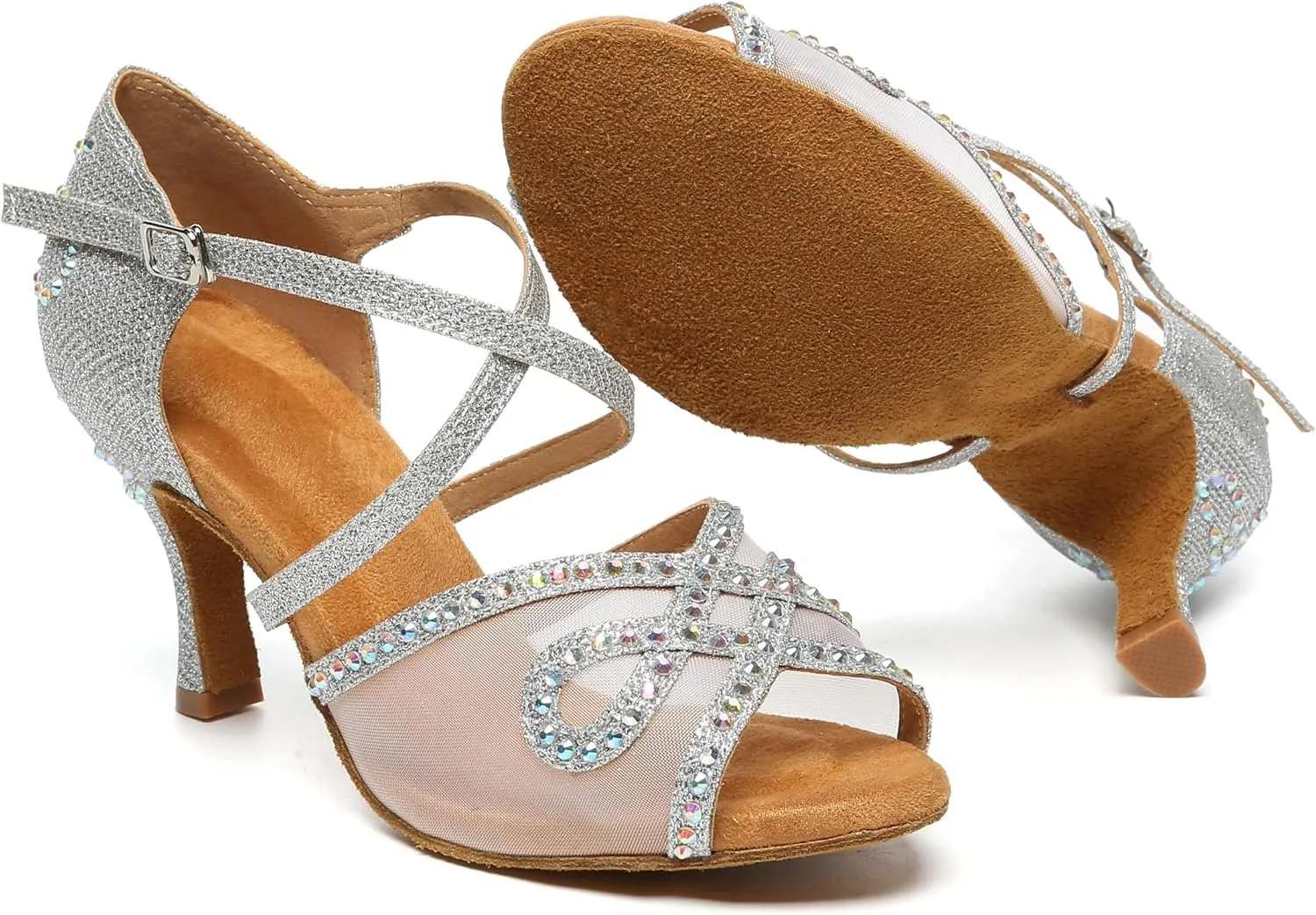 Womens Comfortable Ballroom Dance Shoes Rhinestones Pattern Wedding Sandals