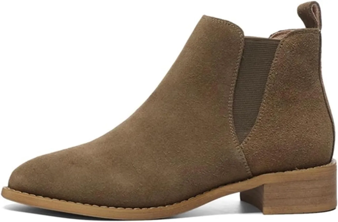 Women's Fashion Chunky Heel Cap Toe Chelsea Boots Slip-On Dress Boots Suede Leather Formal Low Heel Boots Ankle Boots Cowgirl Boots For Dating Walking