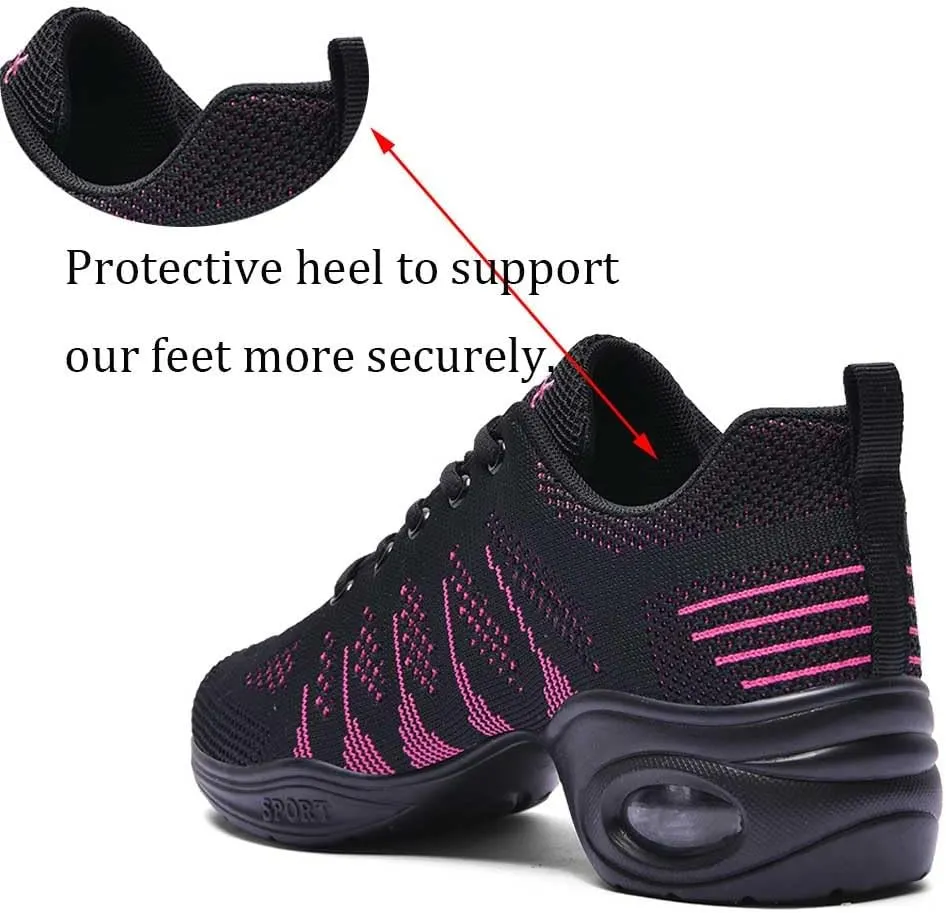 Women's Jazz Shoes Lace-up Sneakers Modern Dance Shoes Cushion Platform Walking Dance Shoes