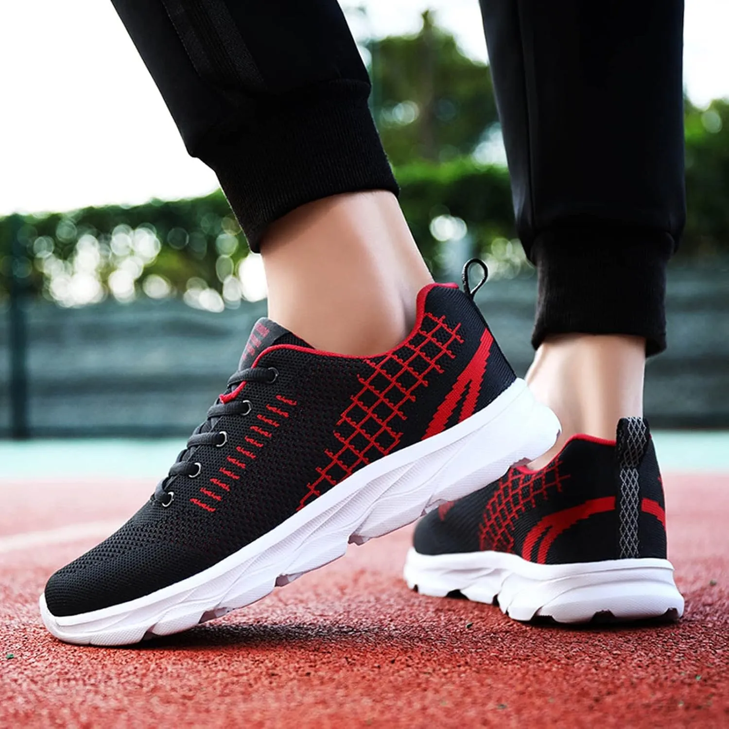 Womens Lace Up Running Shoes Non Slip Walking Shoes Running Shoes for Women Slip On Men's Casual Shoes Chunky Sneakers Red Tennis Shoe Cross Trainer Shoe