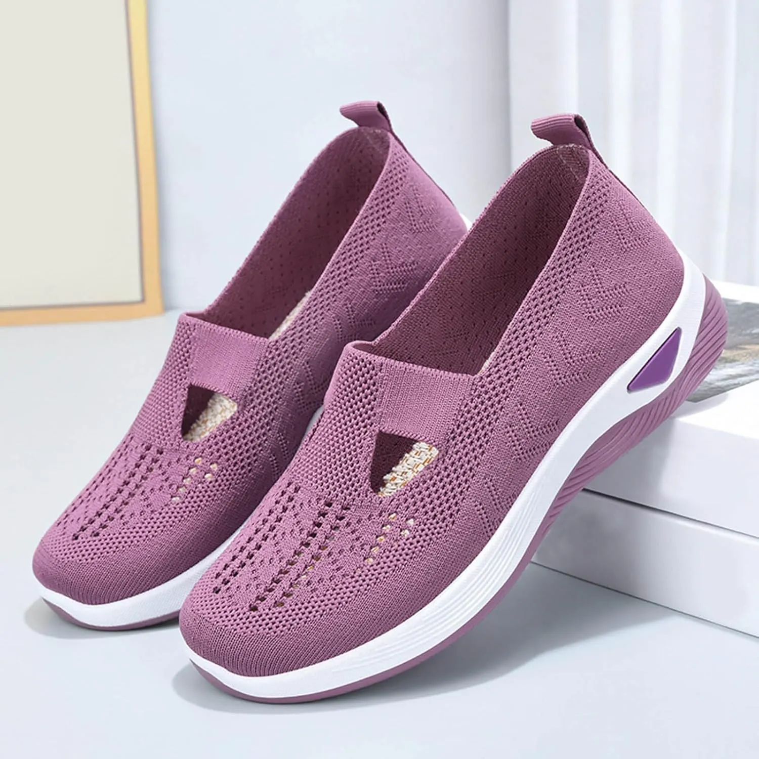 Womens Orthopedic Comfortable Walking Shoes Slip On Sneakers with Arch Support Casual Loafers for Plantar Fasciitis Relief Foot Heel Pain Diabetic Feet
