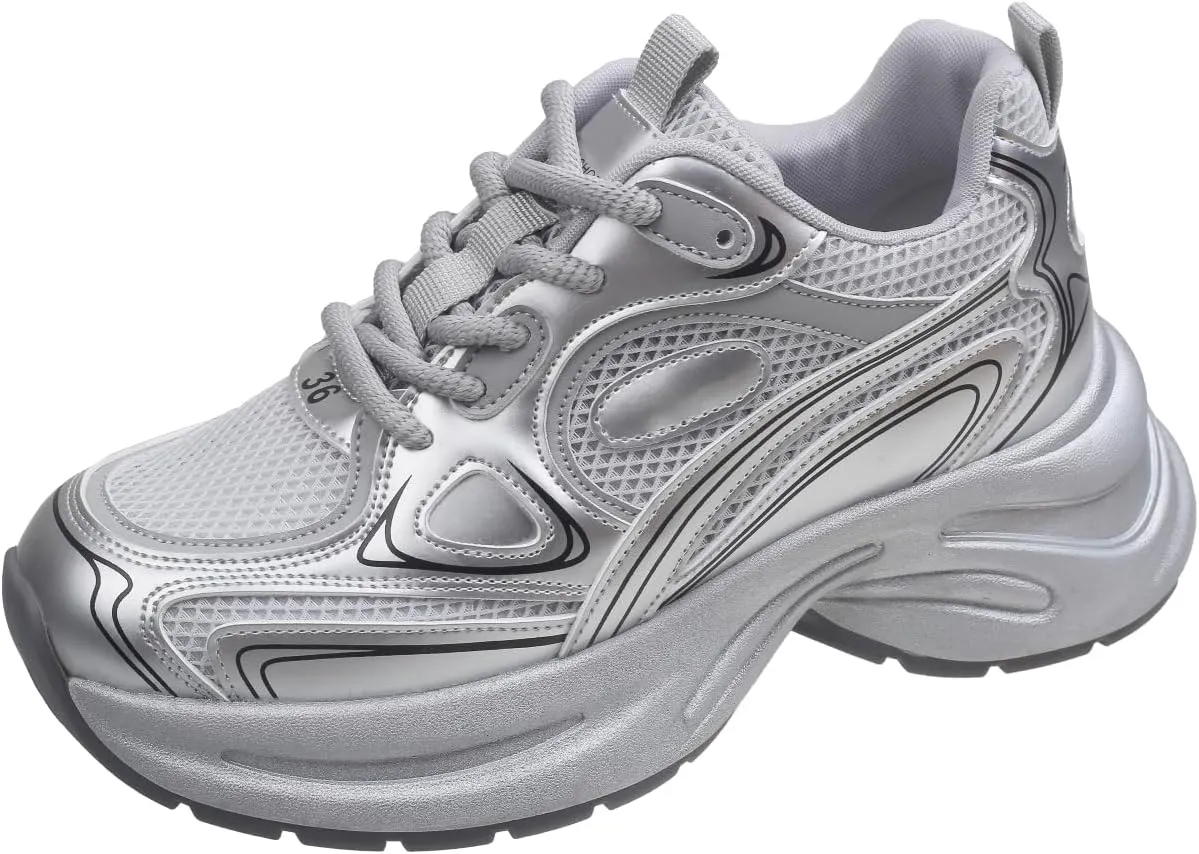 Women's Platform Chunky Fashion Sneakers Comfortable Lightweight Lace-Up Tennis Dad Shoes