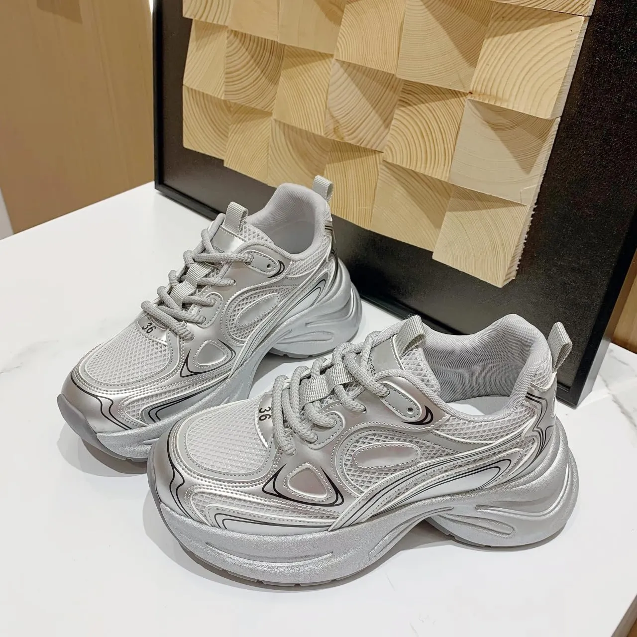 Women's Platform Chunky Fashion Sneakers Comfortable Lightweight Lace-Up Tennis Dad Shoes