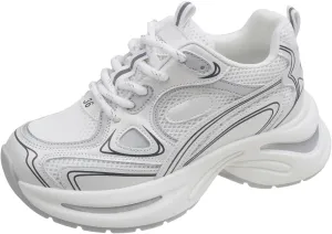Women's Platform Chunky Fashion Sneakers Comfortable Lightweight Lace-Up Tennis Dad Shoes