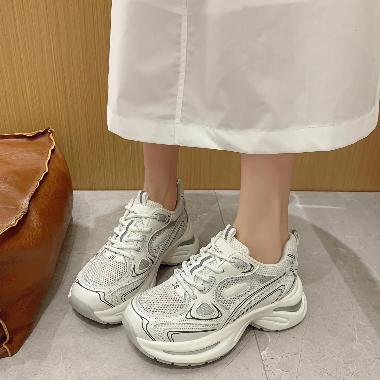 Women's Platform Chunky Fashion Sneakers Comfortable Lightweight Lace-Up Tennis Dad Shoes