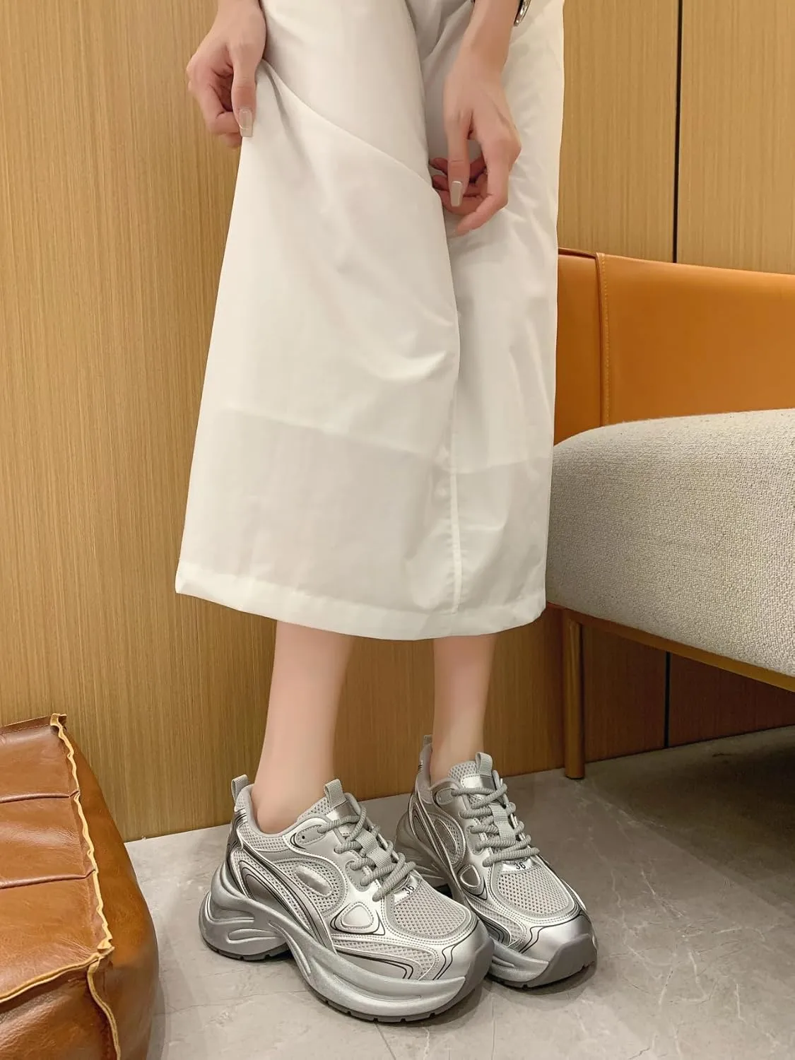 Women's Platform Chunky Fashion Sneakers Comfortable Lightweight Lace-Up Tennis Dad Shoes