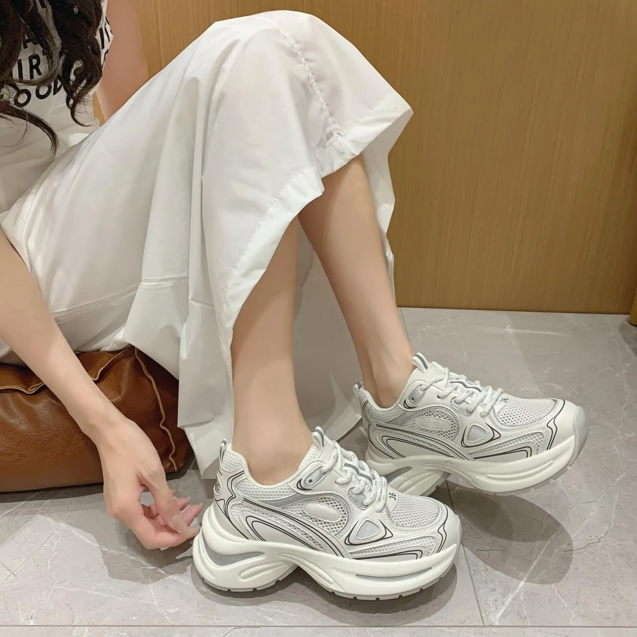 Women's Platform Chunky Fashion Sneakers Comfortable Lightweight Lace-Up Tennis Dad Shoes