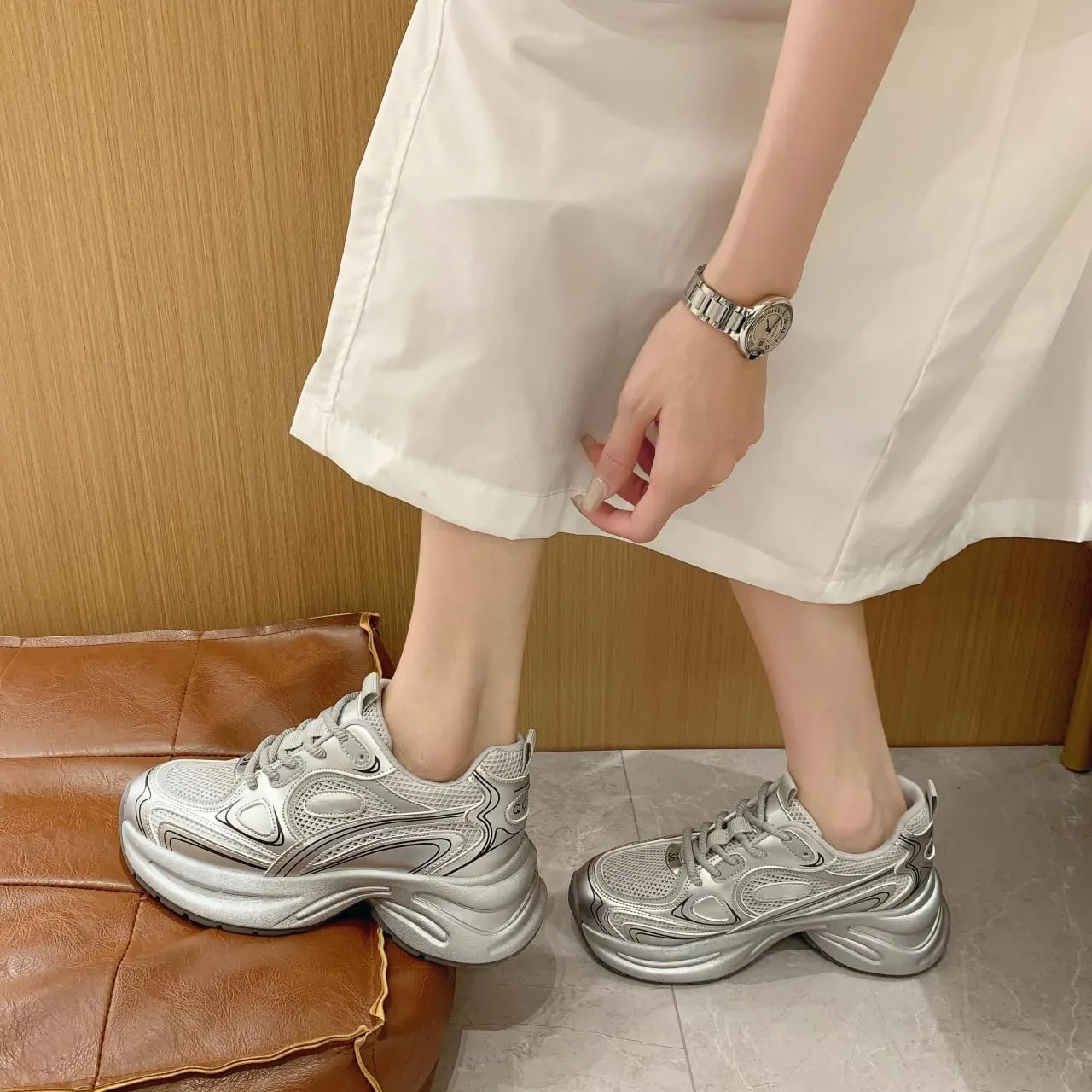 Women's Platform Chunky Fashion Sneakers Comfortable Lightweight Lace-Up Tennis Dad Shoes