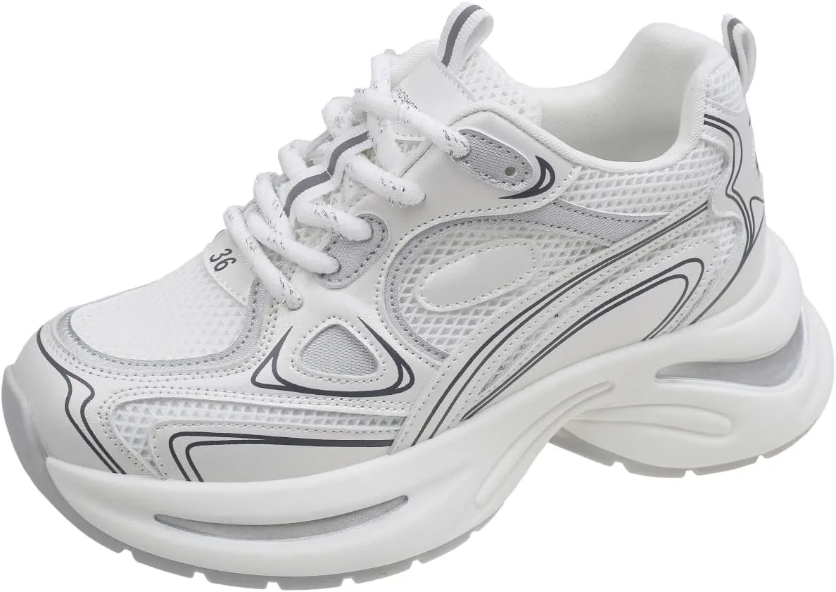 Women's Platform Chunky Fashion Sneakers Comfortable Lightweight Lace-Up Tennis Dad Shoes