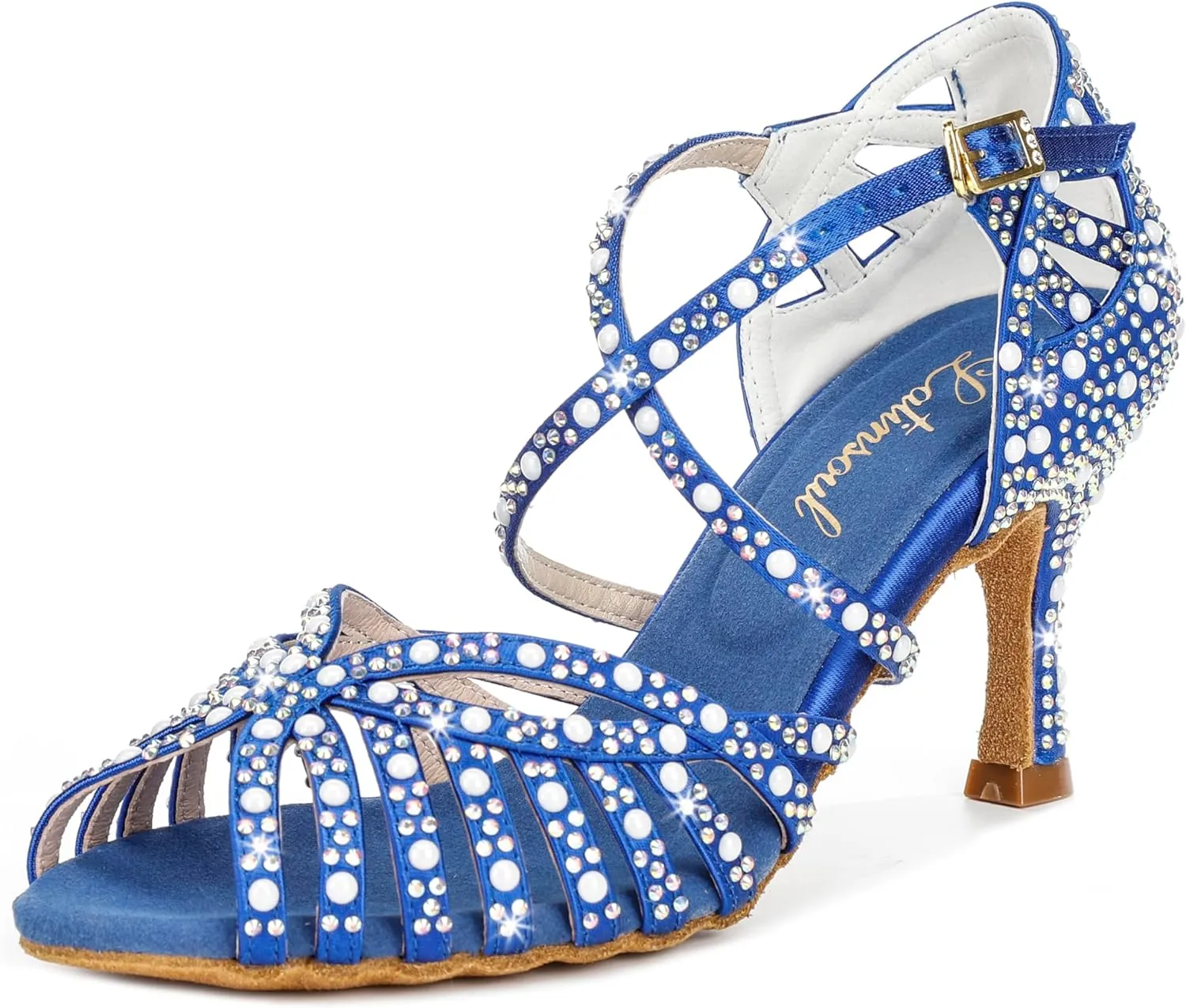 Y205-33 Women's Latin Dance Rhinestone High Heel Shoes Stylish and Comfortable Adjustable Ankle Strap Dance Sandals for Ballroom, Salsa Dance Shoes
