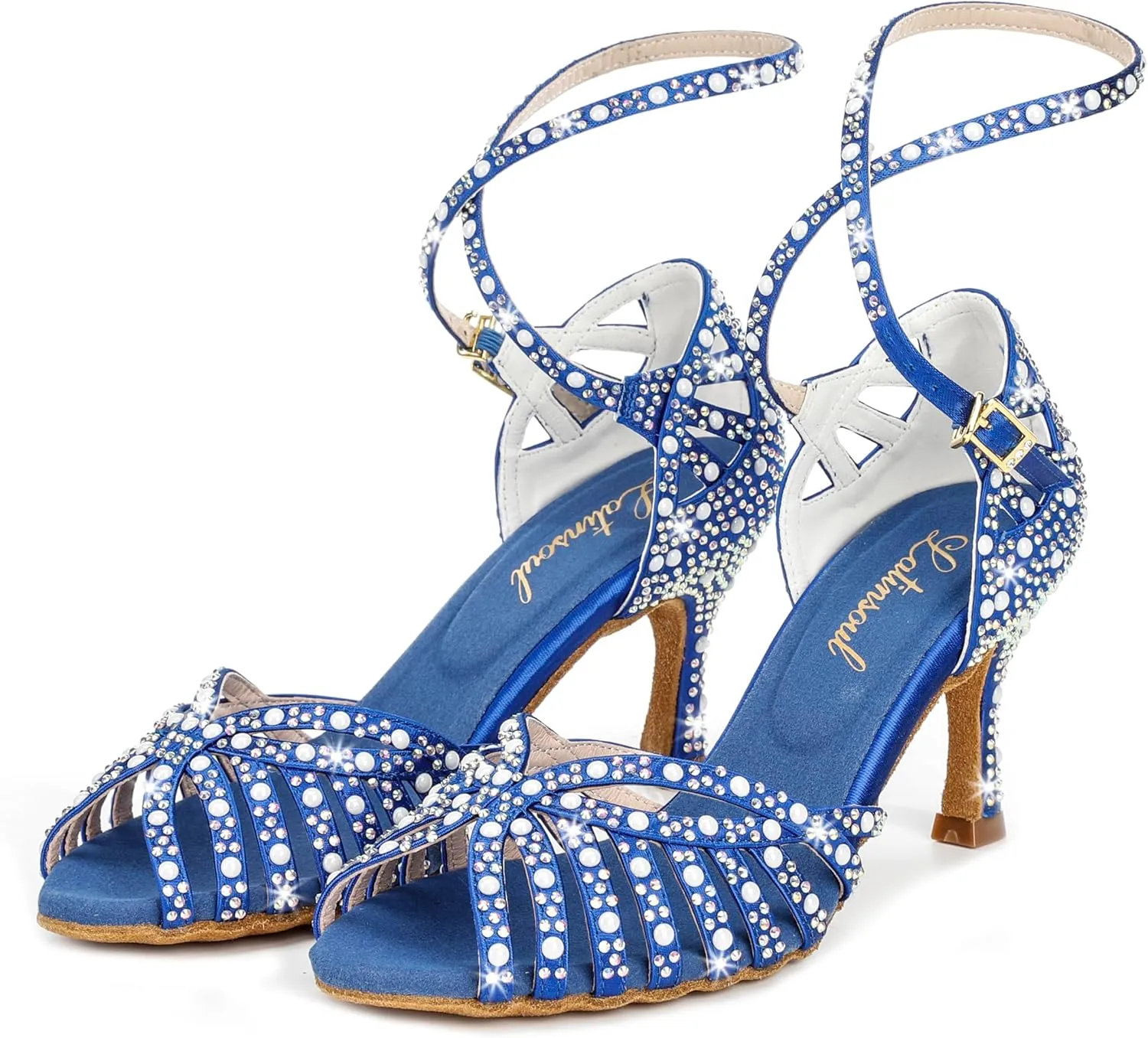 Y205-33 Women's Latin Dance Rhinestone High Heel Shoes Stylish and Comfortable Adjustable Ankle Strap Dance Sandals for Ballroom, Salsa Dance Shoes