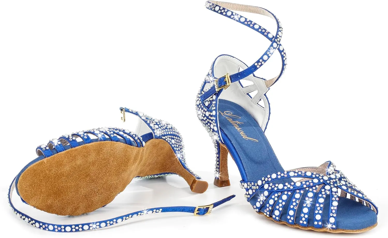 Y205-33 Women's Latin Dance Rhinestone High Heel Shoes Stylish and Comfortable Adjustable Ankle Strap Dance Sandals for Ballroom, Salsa Dance Shoes